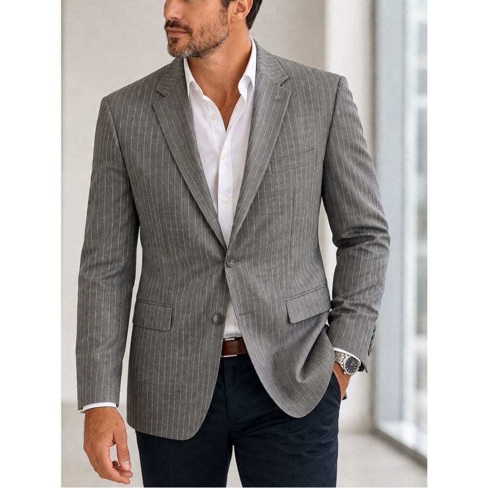 Vitale Barberis Canonico Gray Pinstripe Wool Blazer 48 Classic Fit